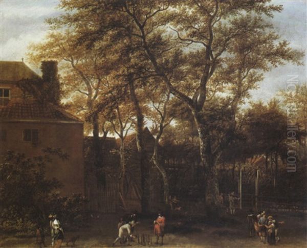 A Game Of Skittles In A Garden Oil Painting by Gerrit Adriaensz Berckheyde