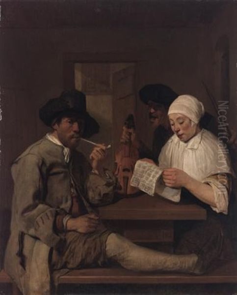 Three Figures At A Table Oil Painting by Job Adriaensz Berckheyde