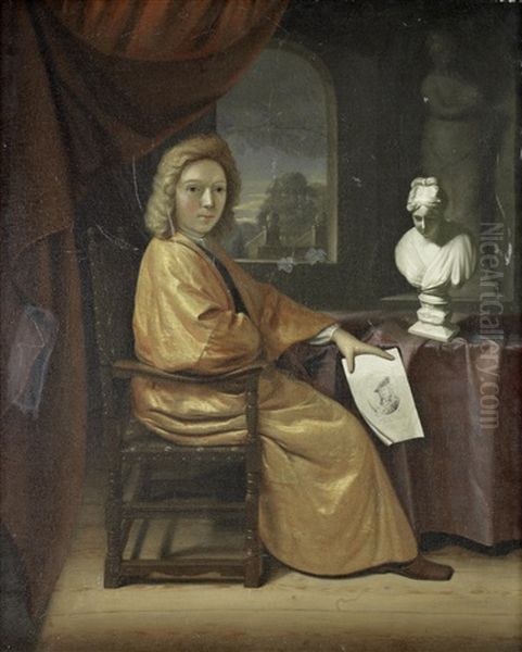 Portrait Of A Collector, Seated Before A Window Oil Painting by Job Adriaensz Berckheyde