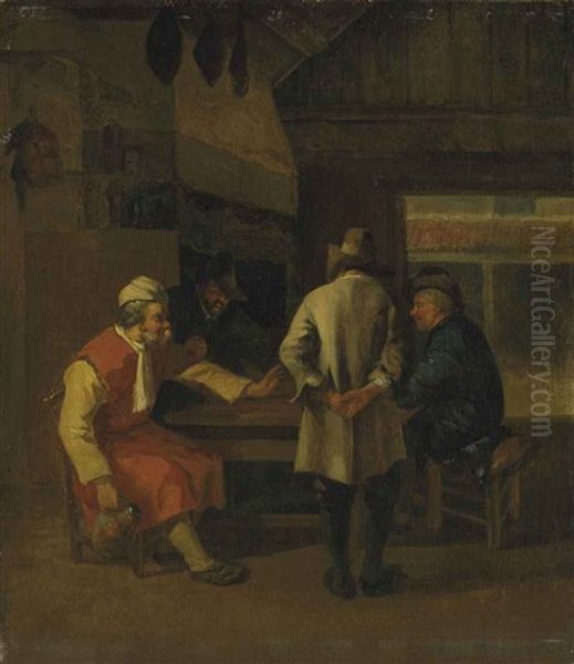 Men Drinking In An Interior Oil Painting by Job Adriaensz Berckheyde