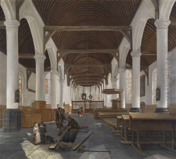 Das Innere Einer Barocken Kirche (oude Kerk In Amsterdam?) Oil Painting by Job Adriaensz Berckheyde