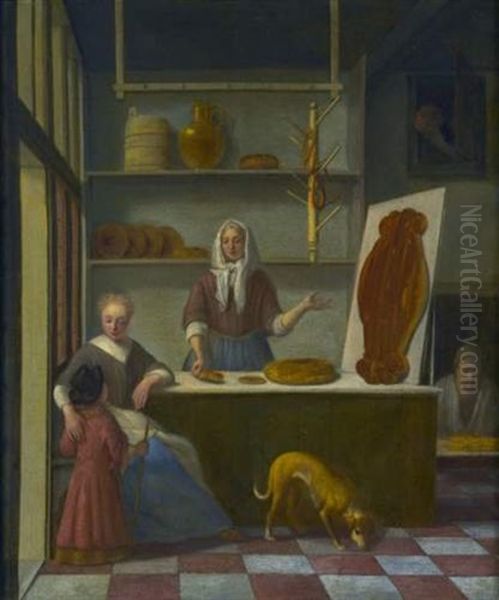 Une Mere Et Son Enfant Dans Une Boulangerie Ou Est Expose Un Gateau Taai-taai, Specialite De La Saint-nicolas Oil Painting by Job Adriaensz Berckheyde