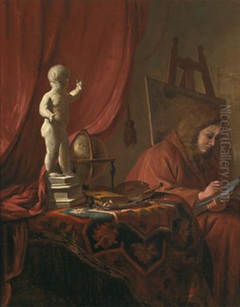 Ein Kunstler In Seinem Atelier Zeichnend Oil Painting by Job Adriaensz Berckheyde