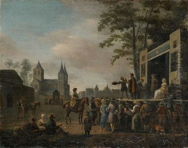 Schausteller Vor St. Kunibert In Koln Oil Painting by Job Adriaensz Berckheyde