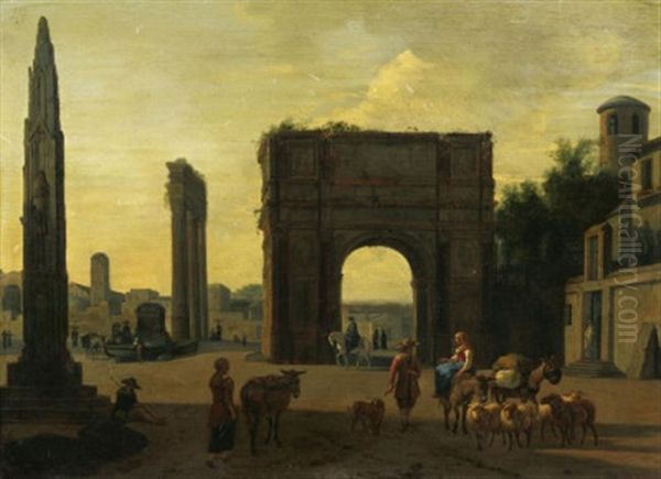 Der Triumphbogen Des Septimus Severus In Rom Oil Painting by Job Adriaensz Berckheyde