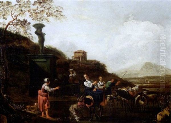 Scen Pastorale Dans La Compagne Romaine Oil Painting by Job Adriaensz Berckheyde