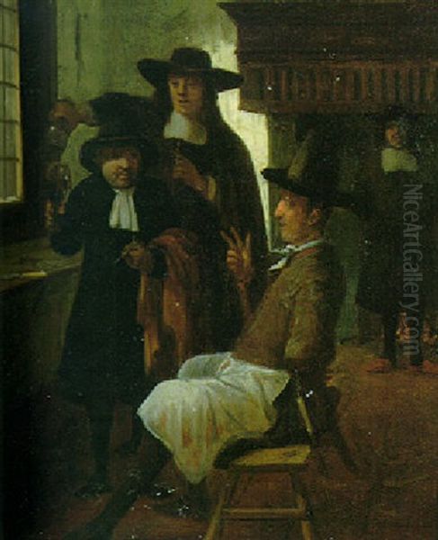 Interior With Three Men Drinking And Another By A Fireplace Oil Painting by Job Adriaensz Berckheyde