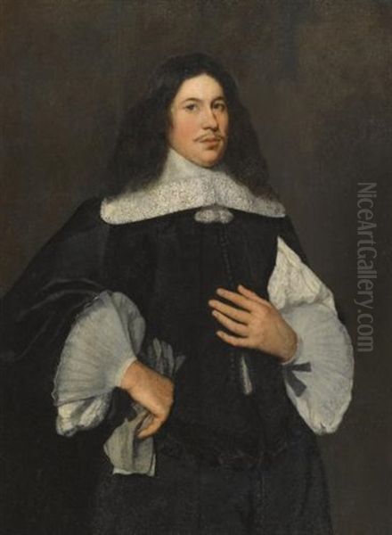 Portrait Of A Gentleman, Holding A Pair Of Gloves In His Right Hand Oil Painting by Hendrick Berckman