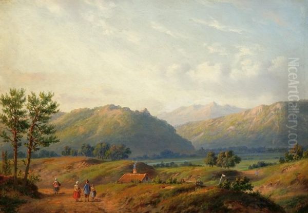 Romantic Mountain Landscape Oil Painting by Carl Eduard Ahrendts