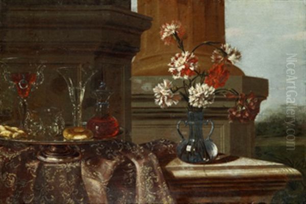 Stilleben Med Blommor Och Kristall Oil Painting by Christian Berentz