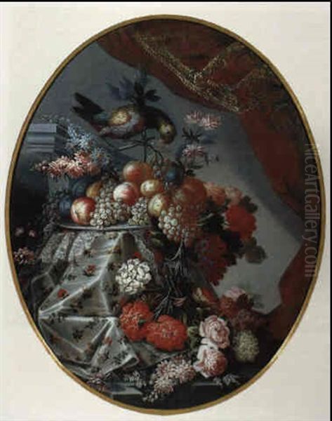 Stilleben Von Blumen Und Fruchten Oil Painting by Christian Berentz