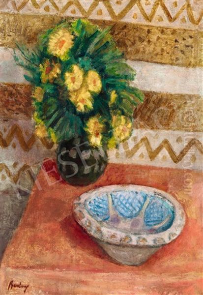 Studio Still-life With Flowers And Bowl Oil Painting by Robert Bereny