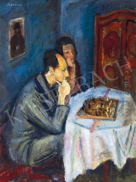 Playing Chess (eta Breuer And Leo Weiner) Oil Painting by Robert Bereny