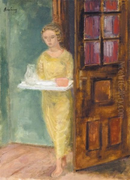 Woman With A Tray Oil Painting by Robert Bereny