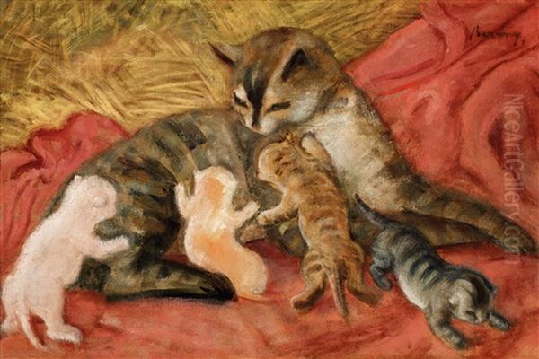 Family (cats) Oil Painting by Robert Bereny