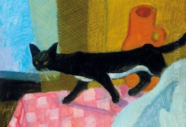 Still Life With Cat Oil Painting by Robert Bereny