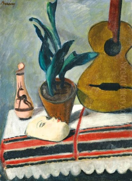 Still Life With Guitar And Mask by Robert Bereny