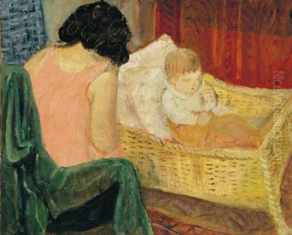 Otthon - Anya Gyermekkel, Altatas (at Home - Mother And Child, Sleeping) Oil Painting by Robert Bereny