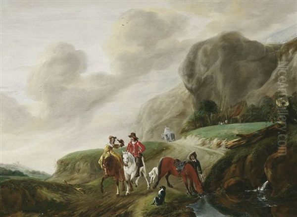 Gesellschaft Bei Der Falkenjagd Im Gebirge Oil Painting by Claes Van Beresteyn