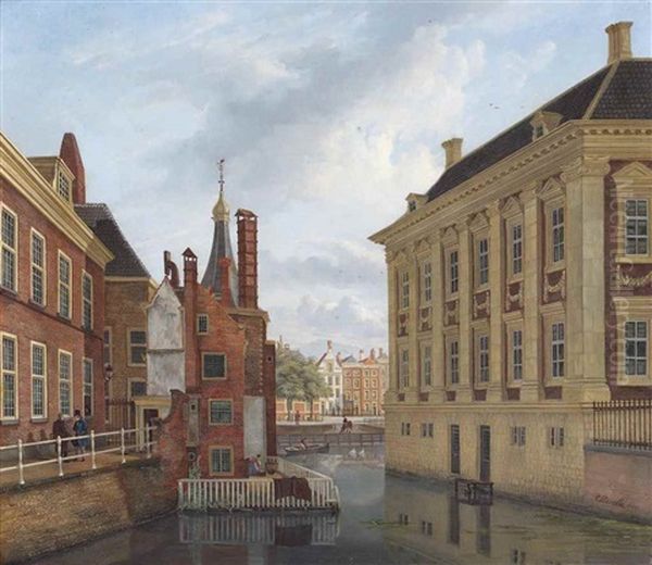 A View Of The Mauritshuis And The Torentje With The Hofvijver Beyond, The Hague Oil Painting by Petrus Augustus Beretta