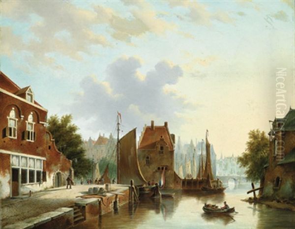 Hollandische Kanallandschaft Mit Kontoren Und Wohnhausern Oil Painting by Petrus Augustus Beretta