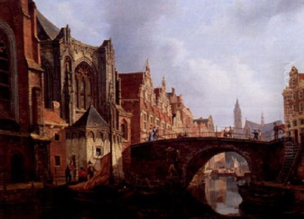 A Townview Oil Painting by Petrus Augustus Beretta