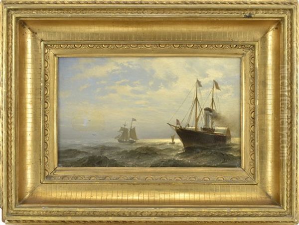 Marint Motiv Med Angbat Och Segelbat Oil Painting by Albert Berg