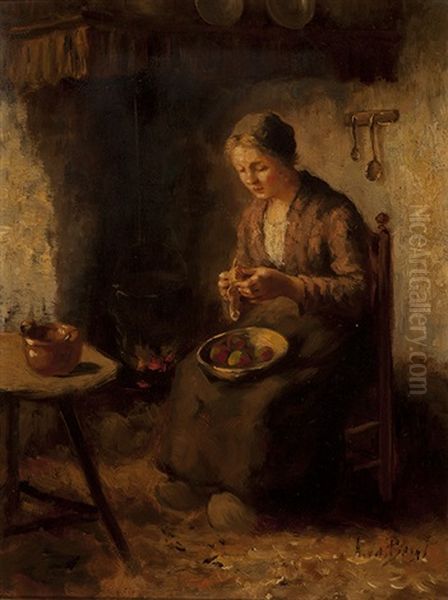 The Peeling Of The Potatoes Oil Painting by Andries van den Berg