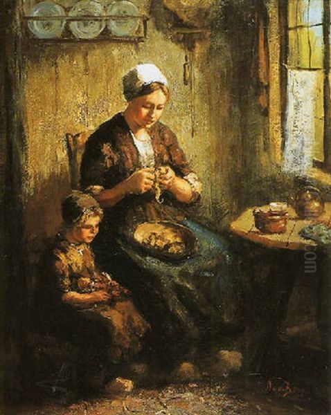 Preparing The Evening Meal Oil Painting by Andries van den Berg