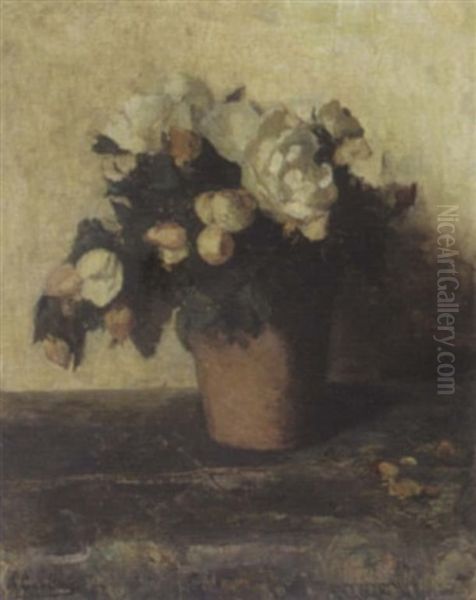 A Flower Still Life With Roses Oil Painting by Ans Van Den Berg