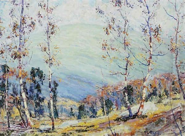 Autumn View Of A Mountain Through Birches Oil Painting by George Louis Berg