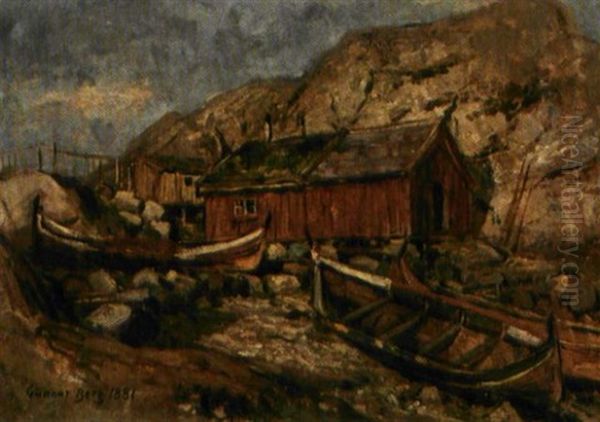 Nordlandsbater Pa Land Oil Painting by Gunnar Berg