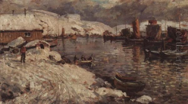 Fiskevaer Nordpa Oil Painting by Gunnar Berg