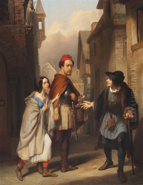 Henry Wynd And The Glee-maiden Encountering Dwining Oil Painting by Jacobus Everardus Jos. van den Berg