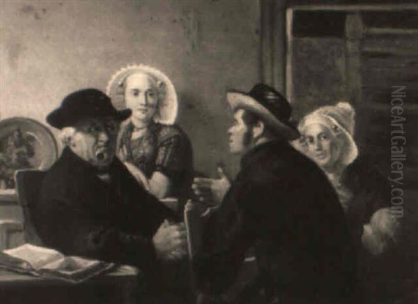 An Interior Scene With A Conversing Company Oil Painting by Jacobus Everardus Jos. van den Berg