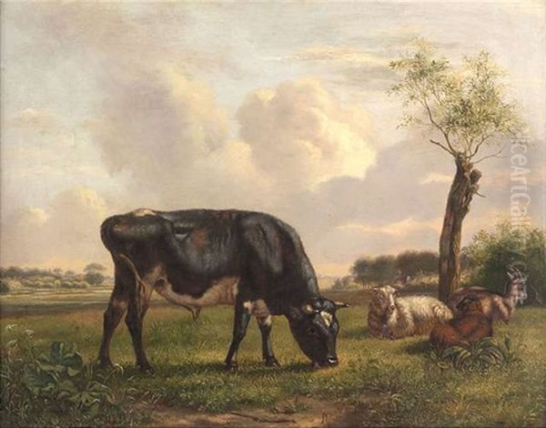 Sommerlandschaft Mit Weidevieh Oil Painting by Simon Van Den Berg