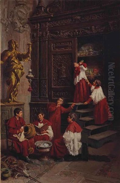 Dans La Sacristie Oil Painting by Francesco Bergamini