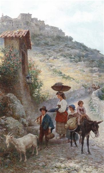 The Way Down From The Village Oil Painting by Francesco Bergamini