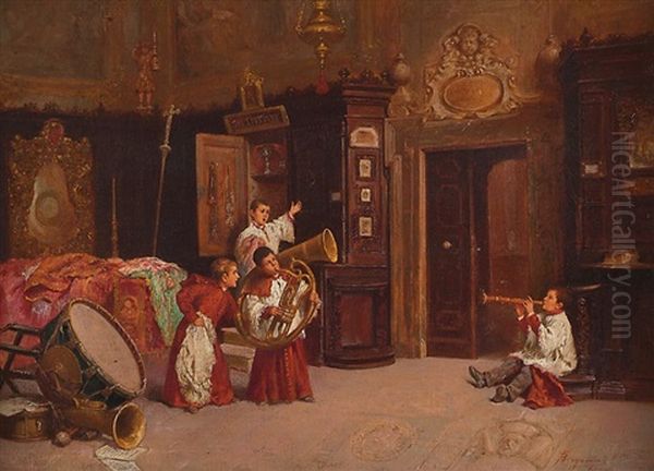 Les Enfants De Coeur Musiciens Oil Painting by Francesco Bergamini