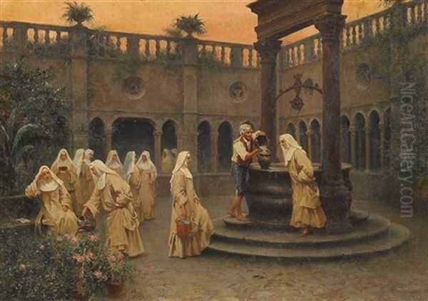 Abendstimmung Im Klosterhof Oil Painting by Francesco Bergamini