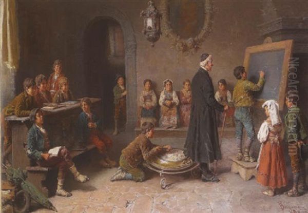 Interior Classroom Scene Oil Painting by Francesco Bergamini