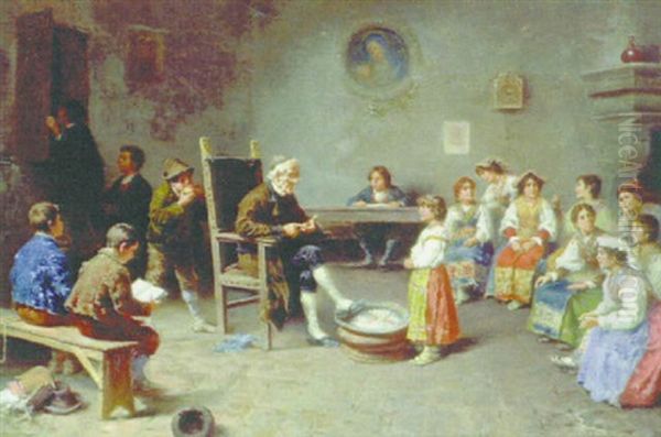 Mischief In The Classroom Oil Painting by Francesco Bergamini