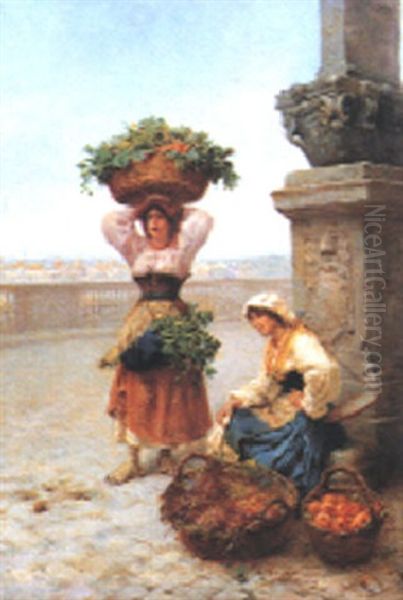 Venditrici Di Ortaggi Oil Painting by Francesco Bergamini