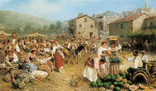 A Market Near Rome Oil Painting by Francesco Bergamini