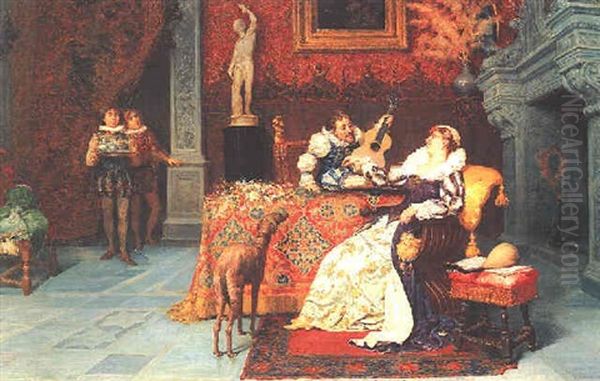 Courting The Lady Oil Painting by Francesco Bergamini