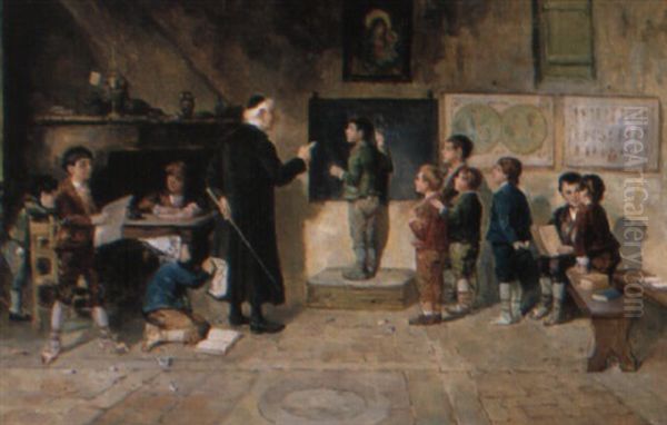 At The Blackboard Oil Painting by Francesco Bergamini