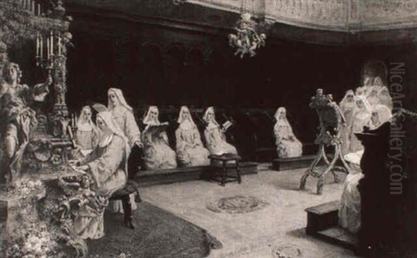 Nuns At Choir Practice Oil Painting by Francesco Bergamini