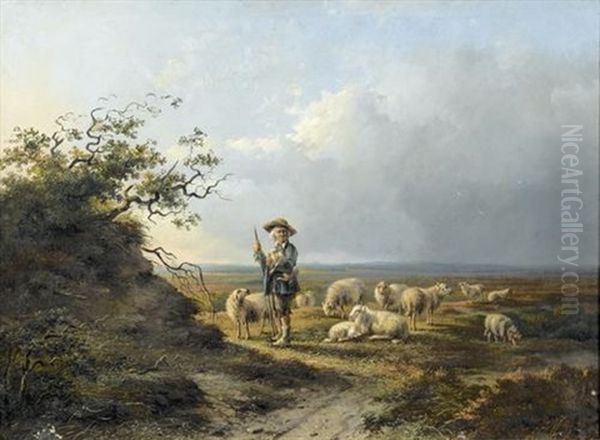 Landschaft Mit Hirten Und Schafherde Oil Painting by Bernardus Gerardus Ten Berge