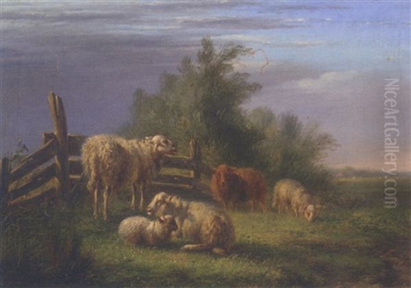 Sheep In Pasture Oil Painting by Bernardus Gerardus Ten Berge