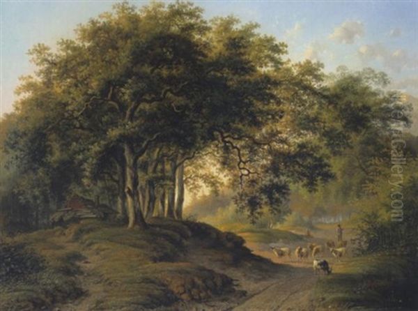 Schafer In Waldlandschaft Oil Painting by Bernardus Gerardus Ten Berge